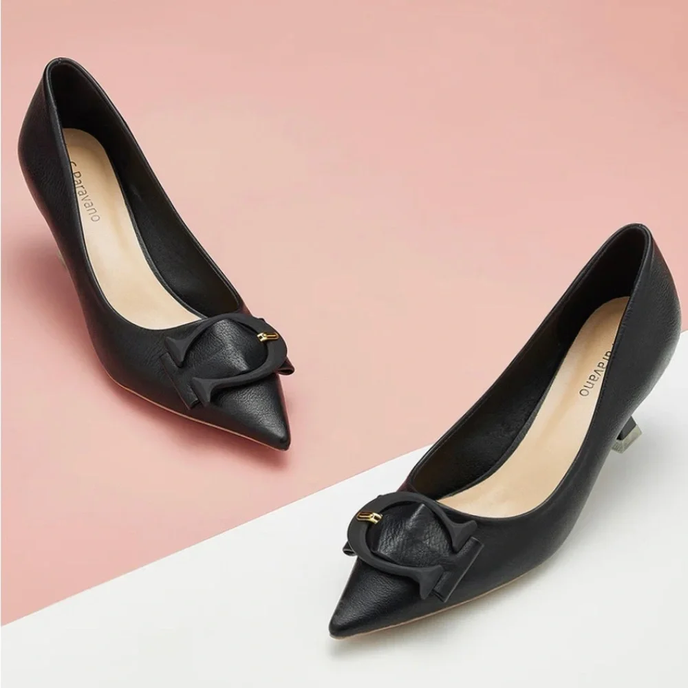 C Paravano Shoes Women C Buckled Pumps Black Slip On Heels Size 36 fit 5.5US - Picture 7 of 11